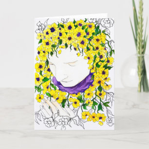 blank card with Woman with flower hair
