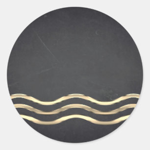 Blank  Chalkboard Gold Striped Curved Customise Classic Round Sticker