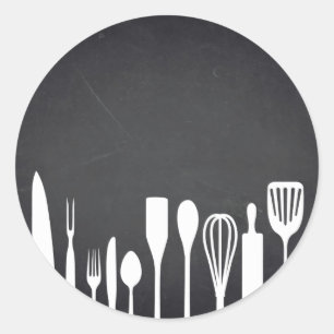 Blank  Chalkboard Kitchen Tools Customise Text Classic Round Sticker