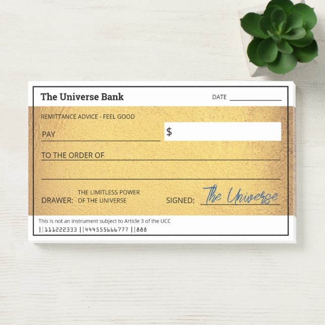 Blank Check Gold Law of Attraction Abundance Post-it Notes (Office)