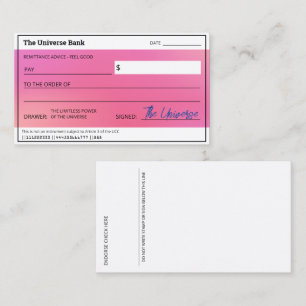 Blank Check Pink Aura Law of Attraction Abundance Business Card
