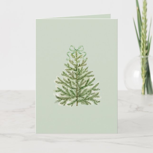 Blank Christmas Card with Christmas Tree Green Bow (Front)
