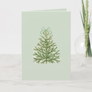 Blank Christmas Card with Christmas Tree Green Bow