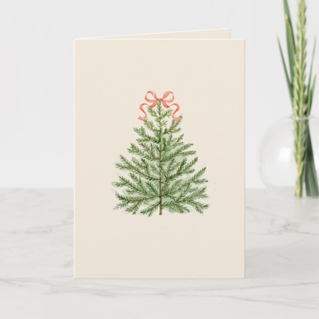 Blank Christmas Card with Christmas Tree & Red Bow (Front)
