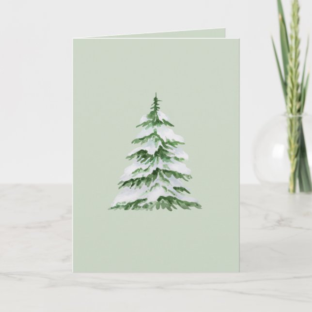 Blank Christmas Card with Watercolor Snowy Tree (Front)