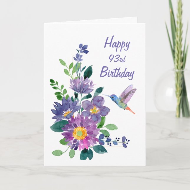 Blank Custom 93rd  Birthday Hummingbird Flower Card (Front)
