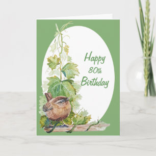 Blank Custom Age Birthday Wren Bird in Vineyard Card
