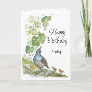 Blank Custom Name Birthday California Quail Family Card