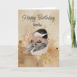 Blank Custom Name Birthday Chickadee Bird Nature Card