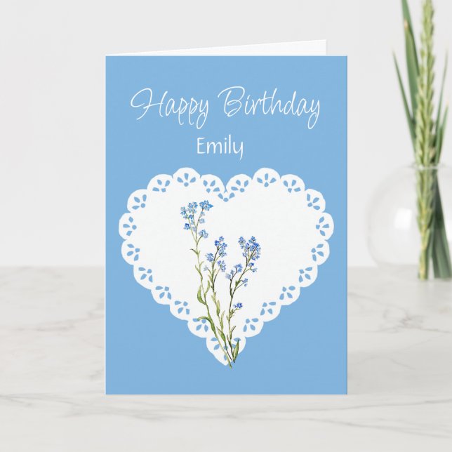 Blank Custom Name Birthday Forget-me-not Flower Card (Front)