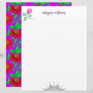 Blank Cute Floral Monogram Name Stationery Paper