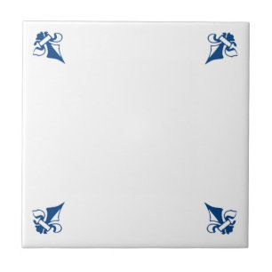 Blank Delft Blue and White Fleur de Lis Corners Tile