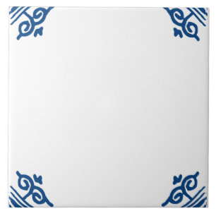 Blank Delft Blue and White Ox head Corner Flourish Tile