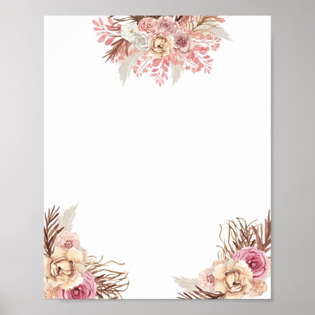 Blank DIY Modern Boho Dusty Rose Floral Poster (Front)