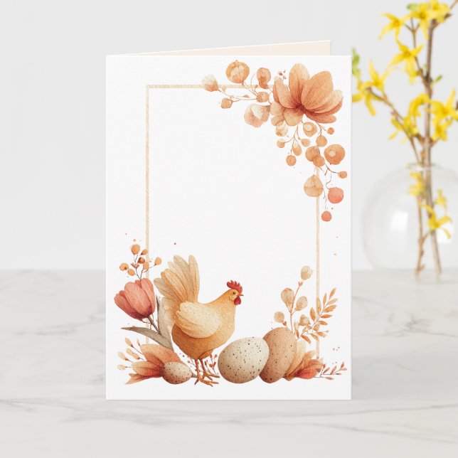 Blank Easter  Greeting Card with Chicken (Yellow Flower)