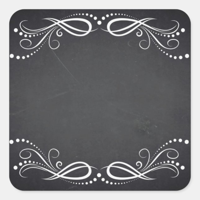 Blank Faux Chalkboard Floral Curves Customise Square Sticker (Front)
