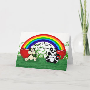 Blank gay lesbian Love card with pandas and rainbo