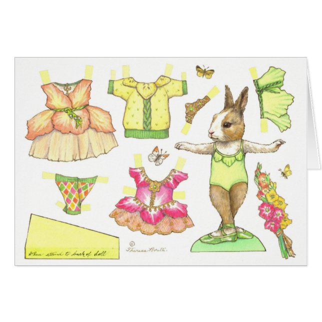 Blank Gladiolus Ballerina Bunny Paper Doll Card (Front Horizontal)
