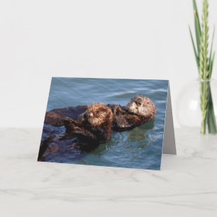 Blank Greeting card featuring Resting Otter family