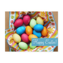 Blank - "Happy Easter" Colourful Eggs & Flowers