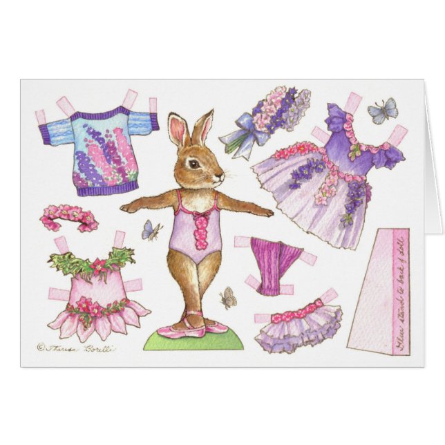 Blank Larkspur Ballerina Bunny Paper Doll Card (Front Horizontal)