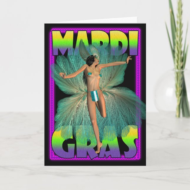 Blank Mardi Gras Card with Dancer Dressed up with (Front)