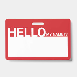 Blank Modern Hello My Name Is Red ID Badge