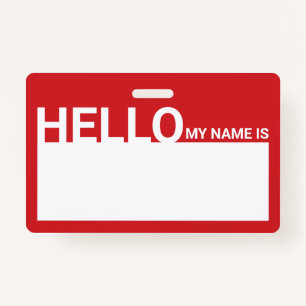 Blank Modern Hello My Name Is Red ID Badge