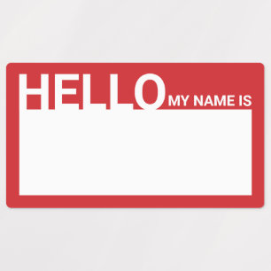 Blank Modern Hello My Name Is Red Labels