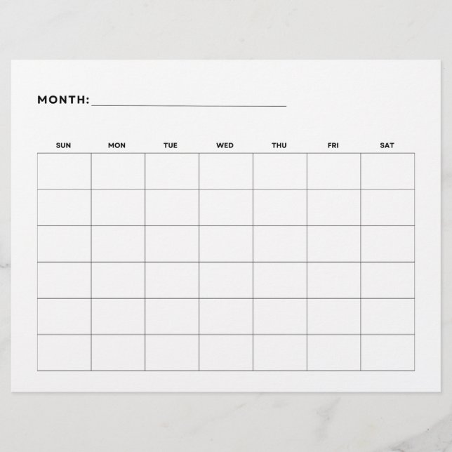 Blank Monthly Calendar Landscape 6 Weeks 8.5 x 11 Flyer (Front)