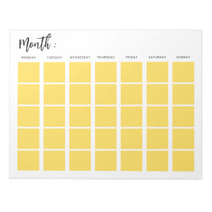 Blank monthly calendar notepad