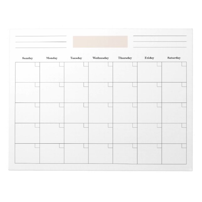 Blank Monthly Calendar Planner Notepad (Front)