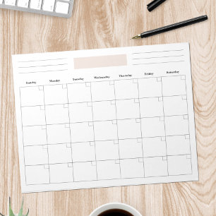 Blank Monthly Calendar Planner Notepad