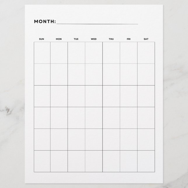 Blank Monthly Calendar With 6 Weeks 8.5 x 11 Flyer (Front)