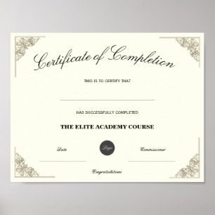 Blank Name Certificate of Completion Custom Logo Poster