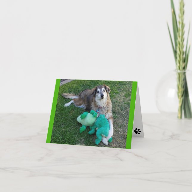 Blank Note Card Dog with Frogs (Front)
