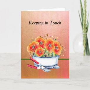 Blank Note Card Peach with Container of Flowers
