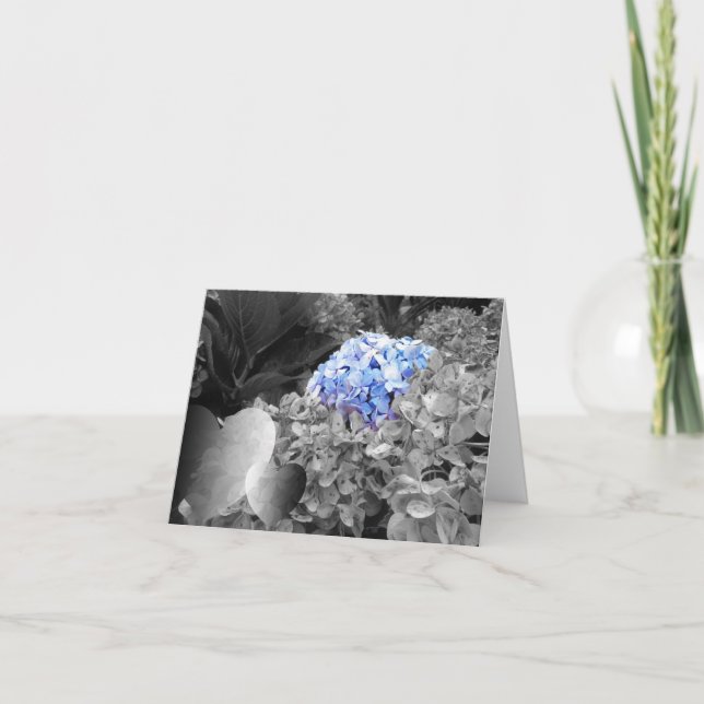 Blank Notecard Blue Flowers Black and White Design (Front)