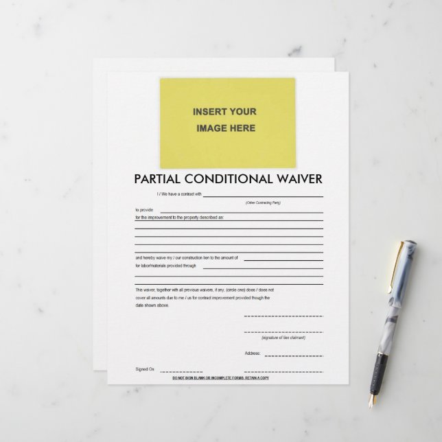 Blank Partial Conditional Waiver Form (Front/Back In Situ)