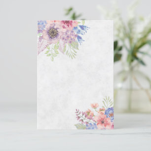 Blank Pink and blue watercolor floral wedding  Invitation