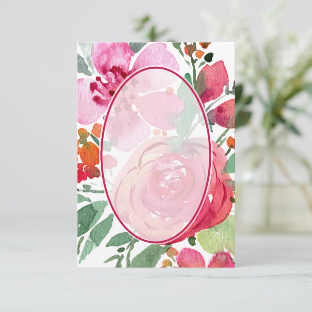 Blank Pink and red floral background wedding     Invitation (Standing Front)