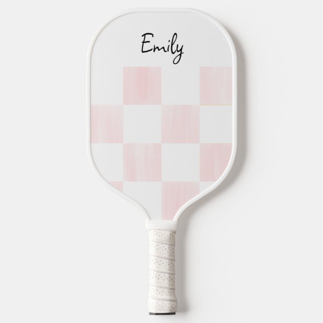 Blank Pink and White Checkerboard Personalized Pickleball Paddle (Front)
