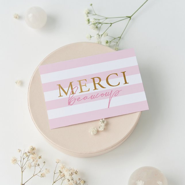 Blank Pink Stripes Merci Folded Thank You Cards (Creator Uploaded)