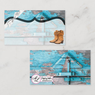 Blank Place Cards Blue Wood Barn Door Boots