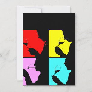 Blank PopArt Wine Tasting Silhouette Invitations