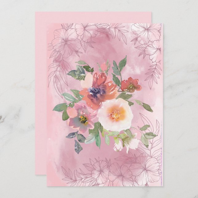 Blank Pretty Pink Watercolor Flowers  Announcement (Front/Back)