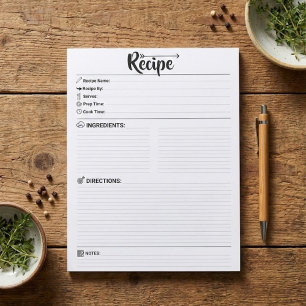 Blank Recipe Pages / Papers Refill Minimalist Notepad