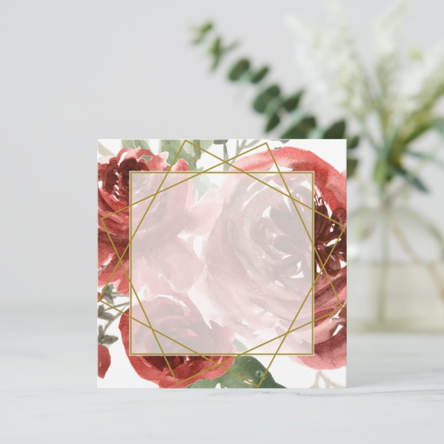 Blank Red rose and gold wedding Invitation (Standing Front)