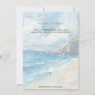 Blank Seaside Summer Blue Pretty Wedding Invitation