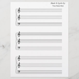 Blank Sheet Music Trumpet Trombone 2 G's 1 F with